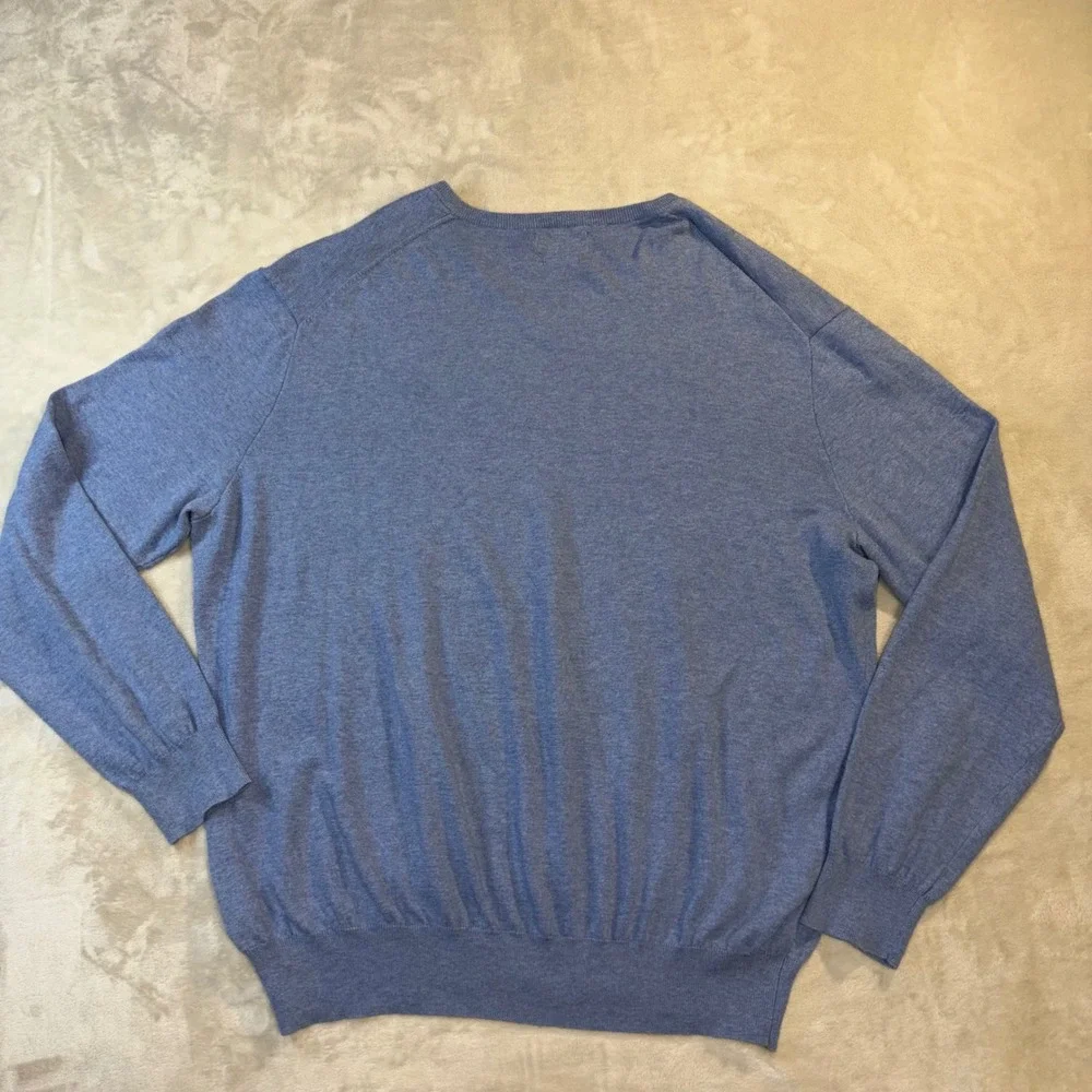 Polo Ralph Lauren Mens XL Pima Cotton V-Neck Sweater Blue Heather Knit Pony Logo